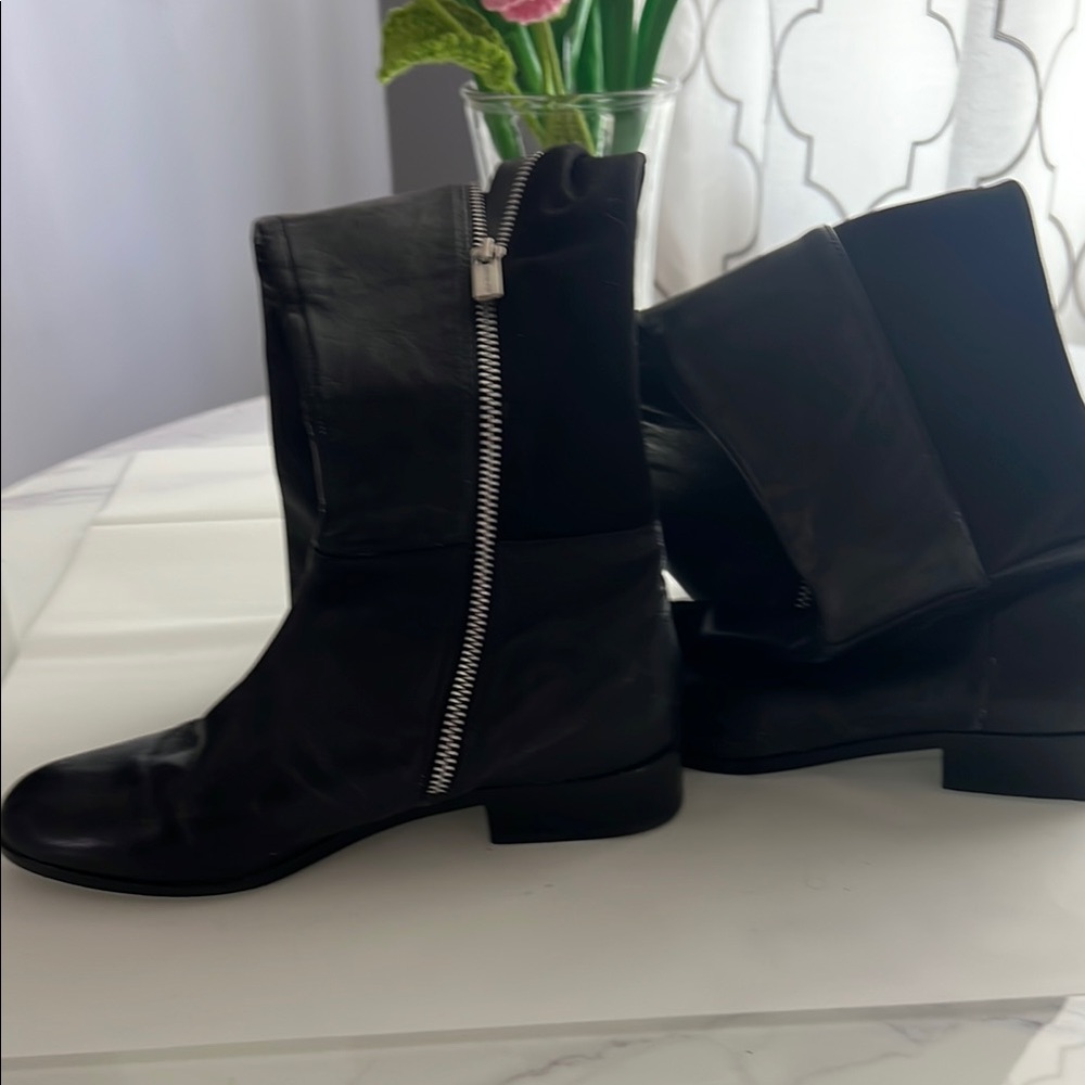 Michael Kors Black Riding Boots with Silver Zipper
